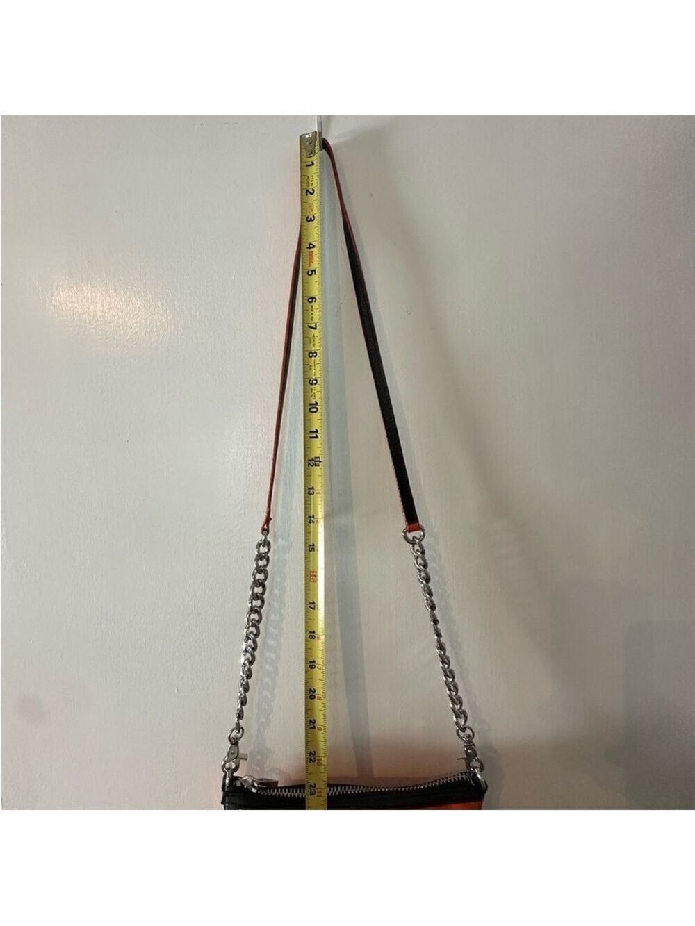Botkier CRUZ Crossbody Hand Bag Orange Leather Chrome Chain and Zippers - Picture 8 of 15